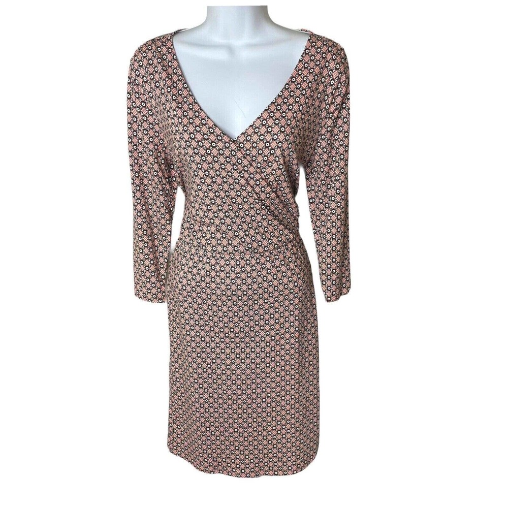 Boden Salmon Pink Black Wrap Stretch Jersey Dress 4 3/4 Sleeve